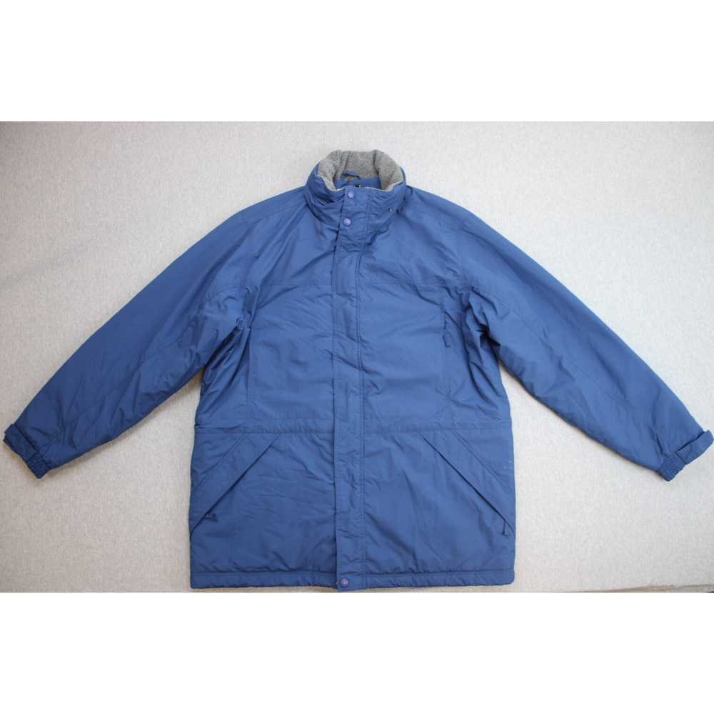 LL Bean Jacket Men Large Blue Waterproof Hooded Front Zipper Fleece Lined‎